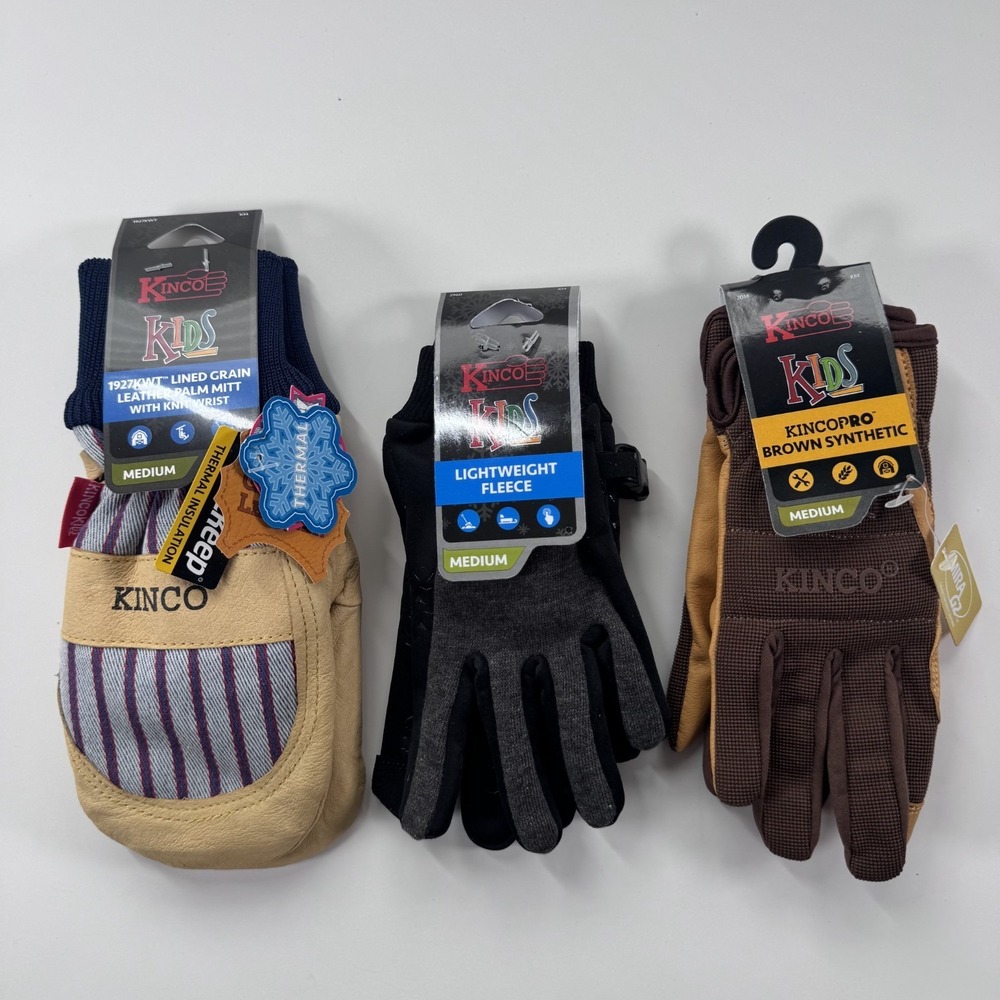 KINCO Kids Medium Glove Bundle x 3 Snow Mitten Cool Weather Fleece Farm Ranch